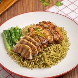 บะหมี่ผัก เป็ด + ไก่อบ / Braised Duck & Roasted Chicken With Noodles ( Line Man )