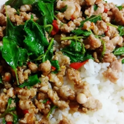 KH08.08 ผัดกะเพราหมูสับ 50 กรัม ราดข้าว