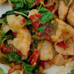 KH08.29 ผัดกะเพราปลาดอลลี่ 50 กรัม ราดข้าว