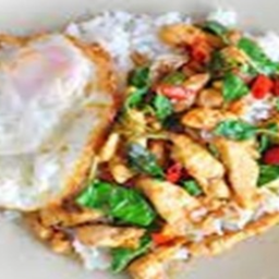 KH08.48 กะเพราไก่ 50 กรัม ราดข้าว +ไข่ดาว 1 ฟอ