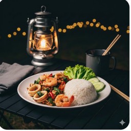 ข้าวกะเพราพริกแห้งทะเล