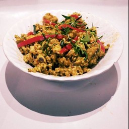 คั่วกลิ้ง+ไข่เจียวชะอม+น้ำพริกกะปิ+ผักสด