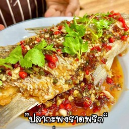ปลากระพงทอดราดสามรส  แถม ต้มซุปเปอร์