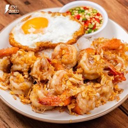 กุ้งทอดกระเทียมราดข้าว