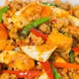 Ki02.71 ผัดน้ำมันพืช หมูสับ 150 กรัม ผัดไข่เค็ม 3 ฟอง