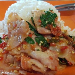 กระเพราเบคอนราดข้าว