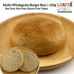 ขนมปังเบอร์เกอร์มัลติโฮลเกรน | ไม่มีถั่วเหลือง นัทฟรี กลูเตนฟรี วีแกน เจ |~110ก