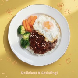 ข้าวหน้าแฮมเบริ์ก (เนื้อโคขุน)