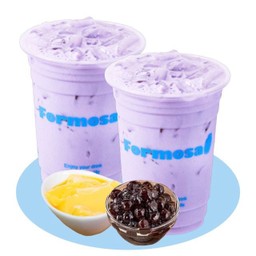 ชานมเผือกพร้อมท็อปปิ้งพุดดิ้งไข่+ ไข่มุก(M)2แก้ว 99฿