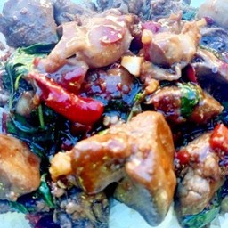 ข้าวกะเพราเครื่องในไก่