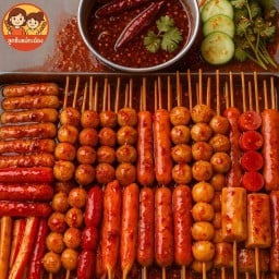 ลูกชิ้นทอด น้ำจิ้มมะขามพริกคั่ว แม่กะน้อง