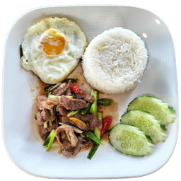 .ข้าวราดผัดน้ำมันหอย.