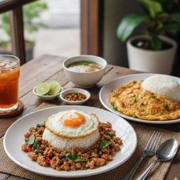 ครัวหนุน (ขนมจีนน้ำยาป่า กะเพราพริกแห้ง ไข่เจียว ตามสั่ง )