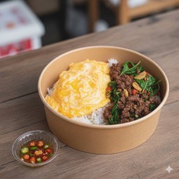 ข้าวไข่ข้นกะเพราเนื้อสับ