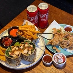 Wrap+fries+fried chicken+coke