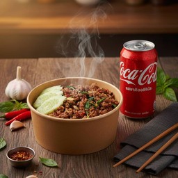 กะเพราเนื้อ + โค้ก 180ml.