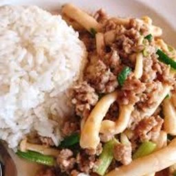 ผัดน้ำมันหอยเห็ดหมูสับ