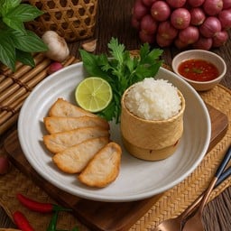 ข้าวเหนียว หมูยอทอด จิ้มแจ่ว