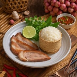 ข้าวเหนียว เนื้อซูวีย่าง (สันนอกเคี้ยวมันส์)  จิ้มแจ่ว