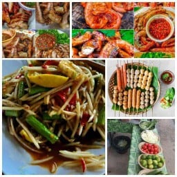 ส้มตำ & คอหมูย่าง ไส้ย่าง ลูกชิ้นปิ้งน้ำจิ้มรสเด็ด @ชิวชำช้างเผือก