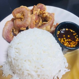 ข้าว คอหมูทอด