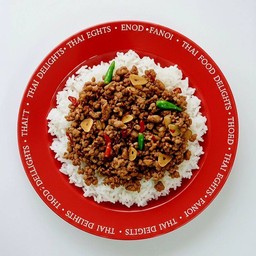[S]หมูสับผัดพริกขี้หนู+ข้าวหอมมะลิ