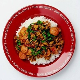 [แยกกับ]กะเพราหมูสับใส่แหนม+ข้าวหอมมะลิ