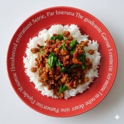 [แยกกับ]หมูสับผัดพริกเผาโหระพา+ข้าวหอมมะลิ