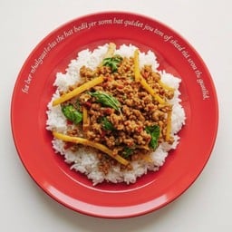 [S]ผัดพริกสดโหระพาหมูสับใส่หน่อไม้+ข้าวหอมมะลิ