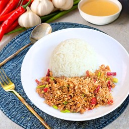 ข้าวหมูฟูกรอบ คั่วพริกเกลือ