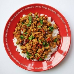 [แยกกับ]กะเพราโคราชหมูสับ+ข้าวหอมมะลิ