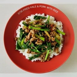 [แยกกับ]กะเพราหมูสับใส่คะน้า+ข้าวหอมมะลิ