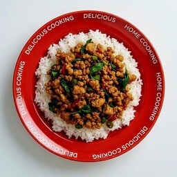 [แยกกับ]กะเพราหมูสับใส่ถั่วฝักยาว+ข้าวหอมมะลิ