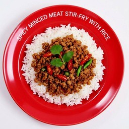 หมูสับผัดกะปิกุ้งหวาน+ข้าวหอมมะลิ