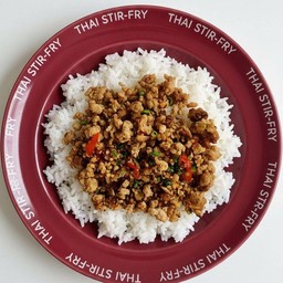 หมูสับผัดพริกเกลือราดข้าวหอมมะลิ+ไข่ดาว