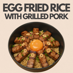 ข้าวผัดไข่ หมูย่าง เสิร์ฟพร้อมไข่ดอง