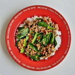 ผัดคะน้าใส่หมูสับ+ข้าวหอมมะลิ