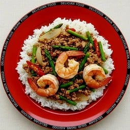 สองสหายผัดสามหอมน้ำมันหอย+ข้าวหอมมะลิ