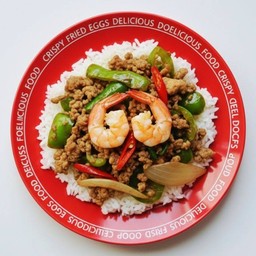 สองสหายผัดพริกหยวก+ข้าวหอมมะลิ