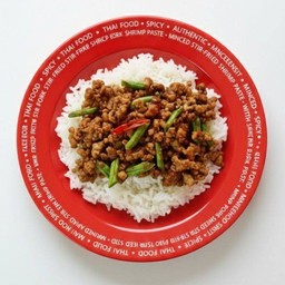 หมูสับผัดกะปิใส่ถั่วฝักยาว+ข้าวหอมมะลิ