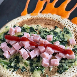 O7 ผักโขมอบชีส+แฮม ซอสมะเขือเทศ