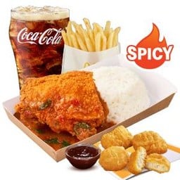 [อร่อยซ่ากับโค้ก] ชุดอิ่มคุ้ม ข้าวไก่ทอดแมค สไปซี่ ซอสกะเพรา