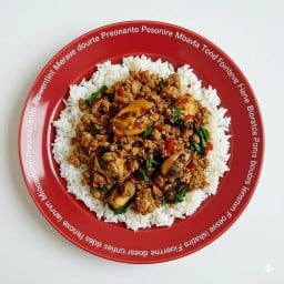 กะเพราหมูสับใส่หอยแมลงภู่ราดข้าวหอมมะลิ+ไข่ดาว