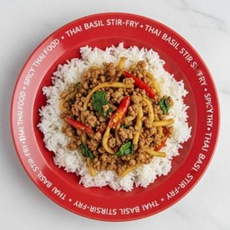 ผัดพริกสดโหระพาหมูสับใส่หน่อไม้ราดข้าวหอมมะลิ+ไข่ดาว