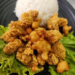 เอ็นไก่ทอเกระเทียม [ราดข้าว]