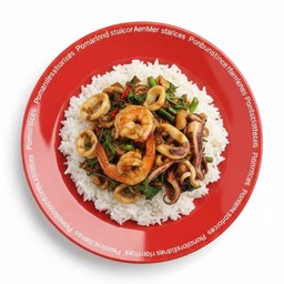 ผัดฉ่าทะเลเดือดราดข้าวหอมมะลิ+ไข่ดาว