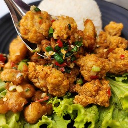 เอ็นไก่ทอดคั่วพริกเกลือ [ราดข้าว]