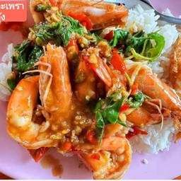 ผัดกะเพรากุ้งราดข้าว ไม่ไข่