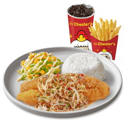 ชุดข้าวสเต๊กปลาลุยสวน + เฟรนช์ฟรายส์ (M) + โค้ก 22 Oz. [อร่อยซ่ากับโค้ก]