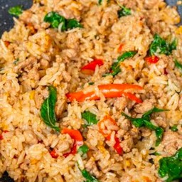 ข้าว+กระเพราหมูสับคลุกข้าว